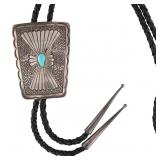 Navajo Turquoise Sterling Stamped Bolo Tie