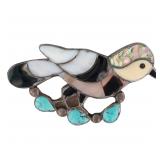 Zuni Multi Stone Sterling Inlay Bird Brooch