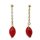 14k Gold Red Murano Glass Tassel Earrings