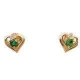 14k Gold Signed Diamond Emerald Earrings