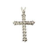 14k White Gold Signed Diamond Cross Pendant