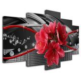 $30 Red Flower Canvas Wall Art Prints 5pcs 20x40