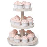 $17 3 Tier Cupcake Stand Round,Wood Cake Stand wit