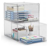 $46 2 Packs Plastic Stackable Storage Drawers, Cle