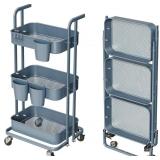 $39 Merapi 3 Tier Foldable Rolling Cart, Metal Uti