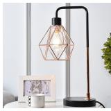 $74 2-Rose Gold Industrial Lamp, Black Base