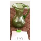 Vintage Hand Blown Green Pitcher