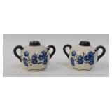 Vintage Blue Oriental Blossoms Handled Shakers