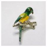 Enameled Parrot Bird with Jeweled Eye Pin