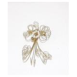 Vintage Gold Tone Wire Faux Pearl Angel Pin