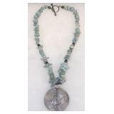Aquamarine Stone Beads Sterling Spiral Pendant