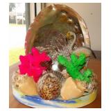 Vintage Seashell Flamingo Diorama Display