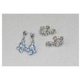 Vintage Light Blue Rhinestone Silver Tone Earrings