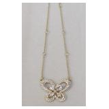 Gold Tone Crystal Rhinestone Butterfly Necklace