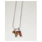 Enameled Jeweled Bear Pendant on Silver Chain