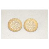 BSK Seed Pearl Gold Disk Clip-On Earrings