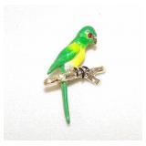 Enameled Parrot Bird Jeweled Eye Pin Brooch