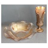 9.5" Marigold Glass Bowl & 8" Tall Marigold Vase