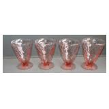 4 Pink Depression Optic Footed Tumblers