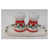 Christmas Poinsettia Shakers on Tray/Holder