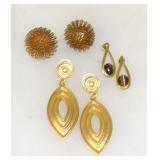 3 Pair Vintage Gold Tone Pierced Earrings