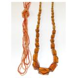 Vintage Amber & Orange Glass Beaded Necklaces