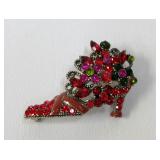 Red Rhinestone Enamel High Heel Shoe Pin