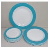 Vintage Pyrex Turquoise Banded Plates & Saucers