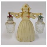 Vintage Dutch Girl Holding Glass Pail Shakers