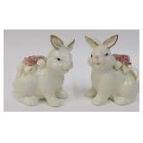 White Porcelain Bunny Rabbits with Pink Floral