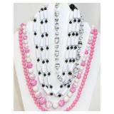 Lot of Vintage Pink Black & White Beaded Necklaces