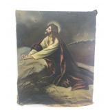 Antique Religious Art Painting Jesus 1910