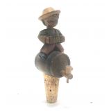 Vintage German Wine Jug Carved Wood Cork Boy