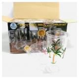 NOS Palm Tree Tumbler Set of 8 For Tiki Bar