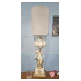 Antique Porcelain Cherub Crystal Lamp