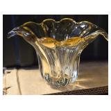 Yellow Murano Glass Low Double Handled Vase