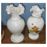 Lot of 2 milk glass depression vases