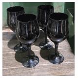 LOT OF 4 BLACK GLASS STEMWARE