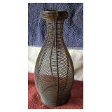 -Vintage Metal Vase Wire And Rattan