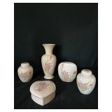 Set of 5 Pink Floral Porcelain Decore