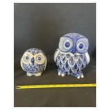 Two Owls White and Blue Porcelain Oriental Decor