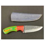 Custom Damascus Steel Knife 8.5" Blue Scabbard