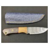 Custom Damascus Steel Knife 8" Natural Wood