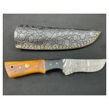 Custom Damascus Steel Knife 8" Black n Tan