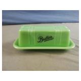 Vintage Jadeite "Criss Cross" glass butter dish