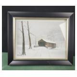 11x13 Artist Gene Cox covered bridge winter scene