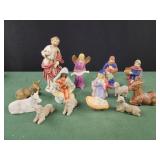 Vintage ceramic nativity set figures and animals