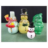 3 Snowman with lotion inside, green plastic