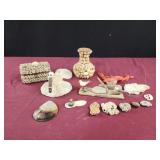 Assorted seashells , seashell vase and box, art