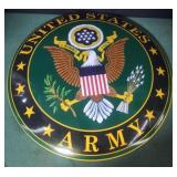 United States Army raised round tin metal sign.